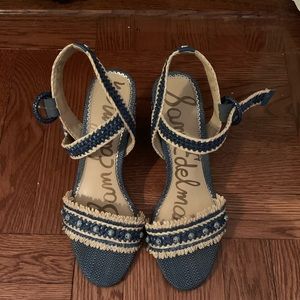 Sam Edelman Blue Crochet Block Heel Sandal